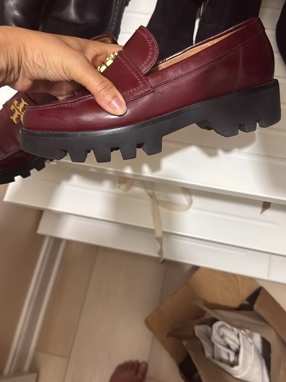 Burgundy Leather Lug-Sole Loafers